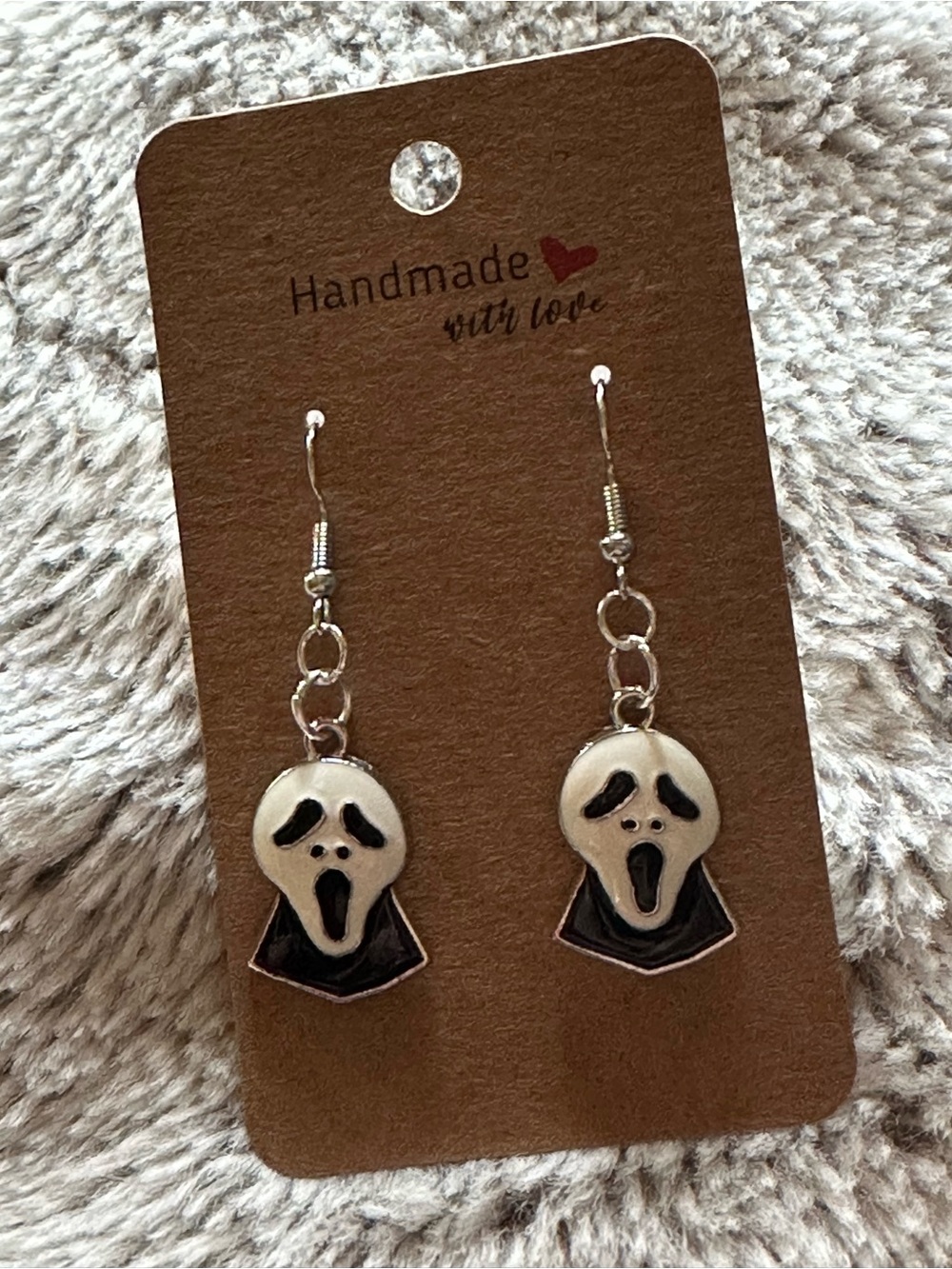 Handmade Black & White Scream Mask / Ghost Face Dangle Earrings